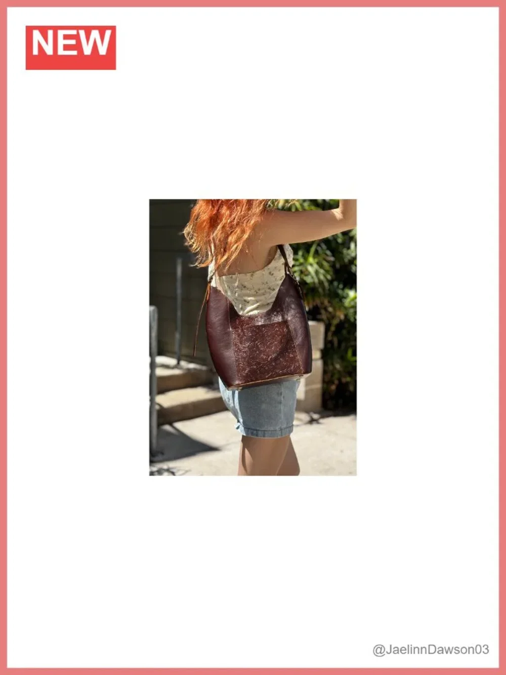 Genuine Leather Hobo Handbag with Rose Pattern Adjustable Strap